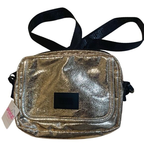 VICTORIAS SECRET PINK LOGO CROSSBODY BELT BAG FANNY PACK PURSE TOTE BAG GOLD NWT - Picture 3 of 7